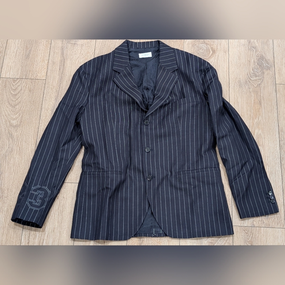 $1990 Mens OFF-WHITE Buffalo 23 Pinstripe Wool Sport Coat Navy 52 US 42